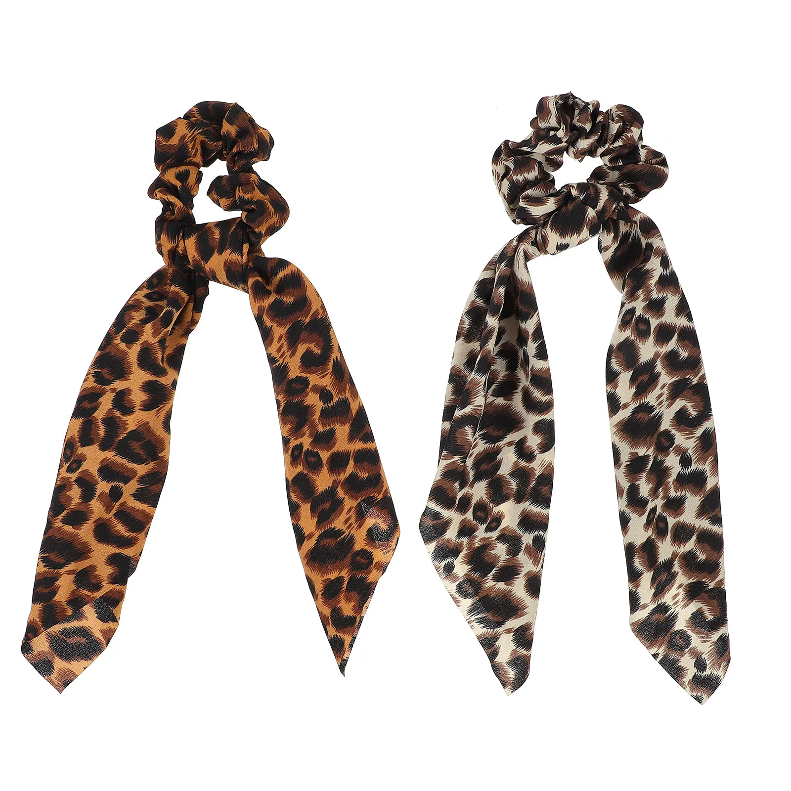 

2Pcs Leopard Print Ribbon Hair Ties High-Quality Cloth Scrunchies for Women Long Hair Ring Elastic Decorative Headwear