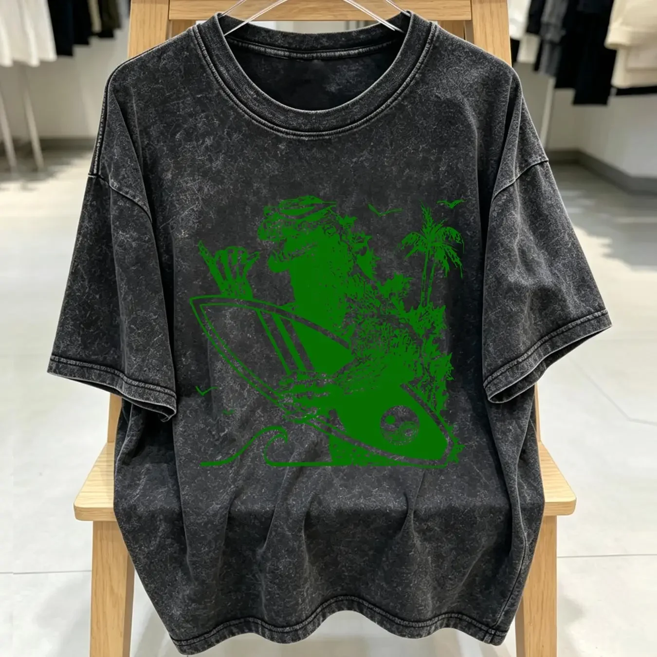 washed T Shirt Dinosaur Surfing Cool Surf 80s Vintage 70s Surfboard Tiki Bar For Retro Surfer Mens Women Kids vintage Washed