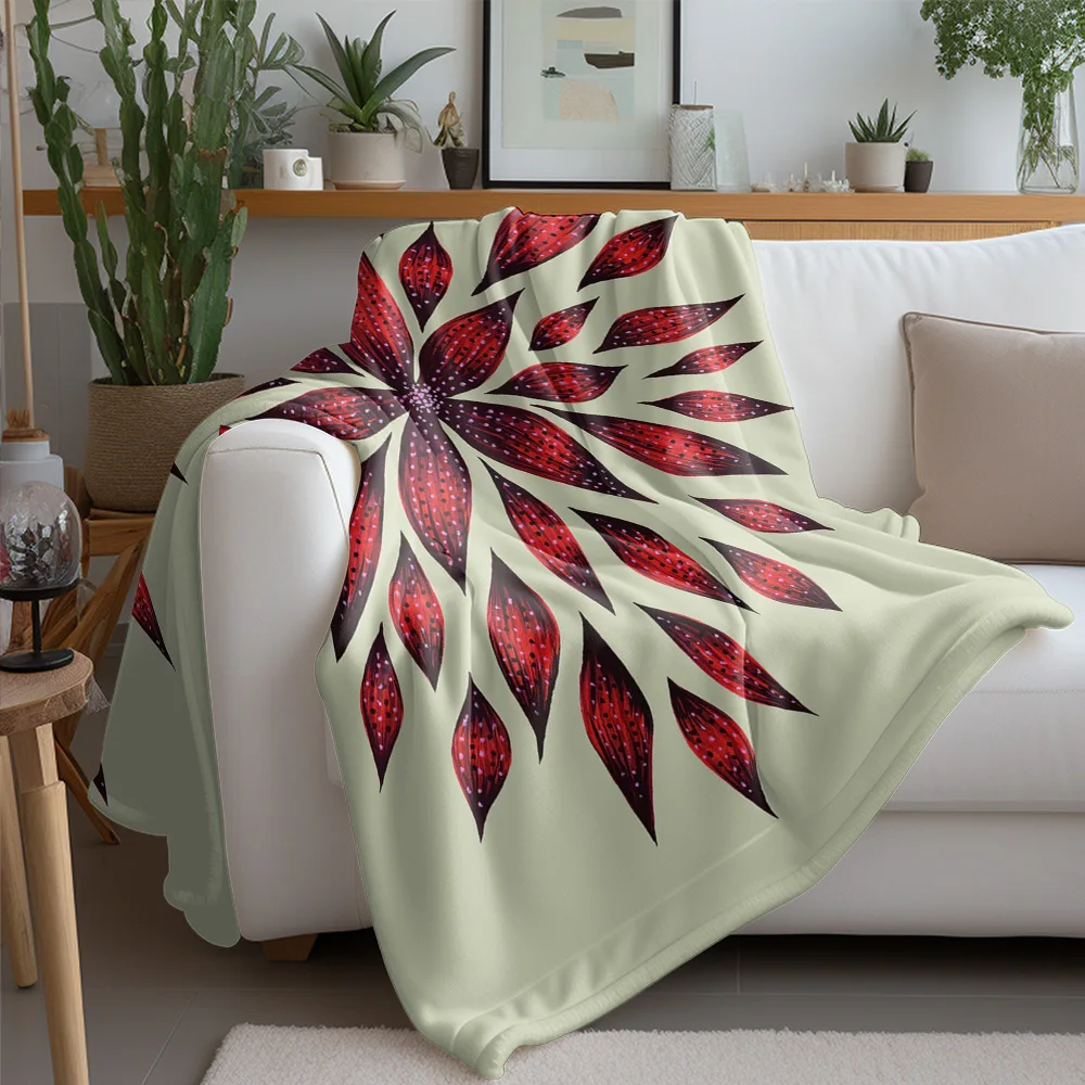 Multi-scene Printed Blanket with Red Leaves Pattern Soft Fleece Throw Blanket for Sofa Bed Decorative Cushion Cover 180x250CM