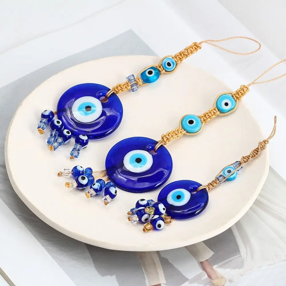 Liuli Braided Rope Wall Hanging Retro Glass Pendant Home Wall Hanger Demon Eye Pendant Car Hanger Decoration Blue Eye Key Chain