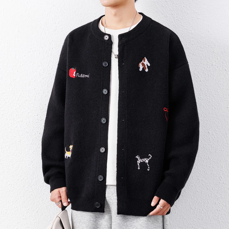 Hochwertige Herbst-Winter-Strickjacke, neue Mode, Herren-Rundhals-Luxusmarke, Cartoon-Stickerei, koreanischer lässiger Pullover-Mantel – Detail 11
