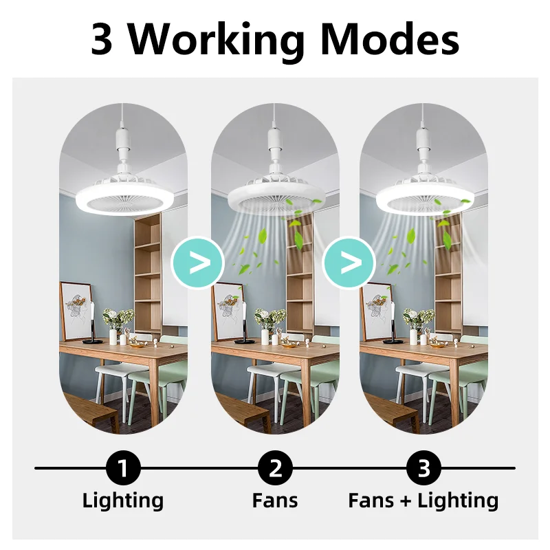 Ceiling Fan With Light And Remote Control 30W 24W Ceiling Fan Focus E27 Base For Kids Room Tool Room Bedroom Silent 110V 220V