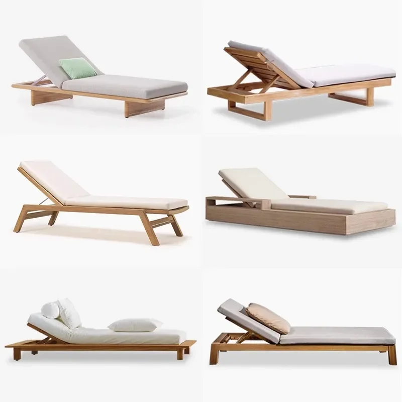 for High-end Outdoor Lounger Villa Hotel Swimming Pool Chair Garden Courtyard Teak Waterproof Sunscreen Bed Leisure Furniture