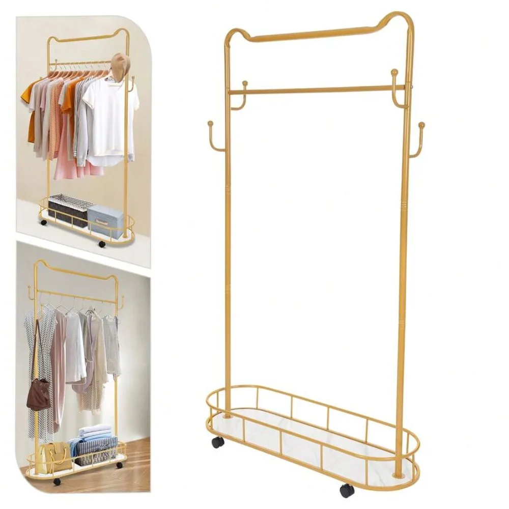 Floor Standing Coat Rack with Hooks and Storage Baskets for Jackets Hats Bags and Scarves Freestanding Clothes Hanger Tree Organizer for Entryway Hallway Bedroom Living Room Office Durable Metal Frame Stable Base Easy Assembly Space Saving Modern Coat