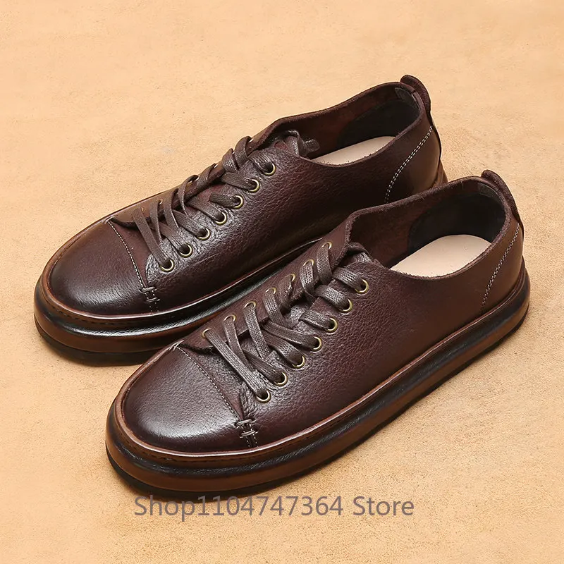 Japanese Style Genuine Leather Board Shoes Men's Retro Handmade Cowhide Spring Summer Sports Casual Leather Shoes Male Youth