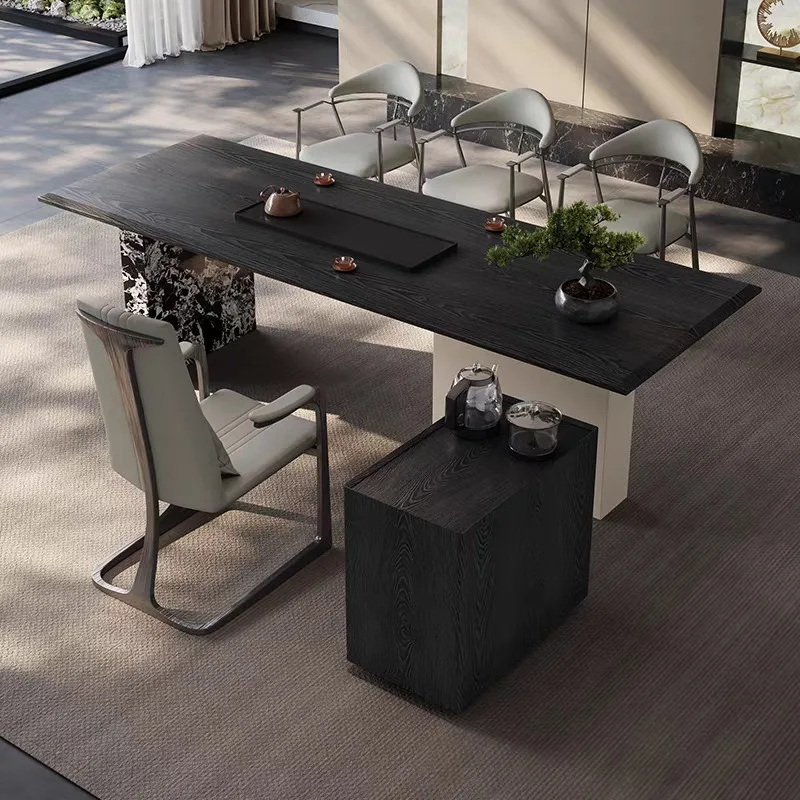 Italian minimalist solid wood tea table and chair combination, modern minimalist light luxury office villa