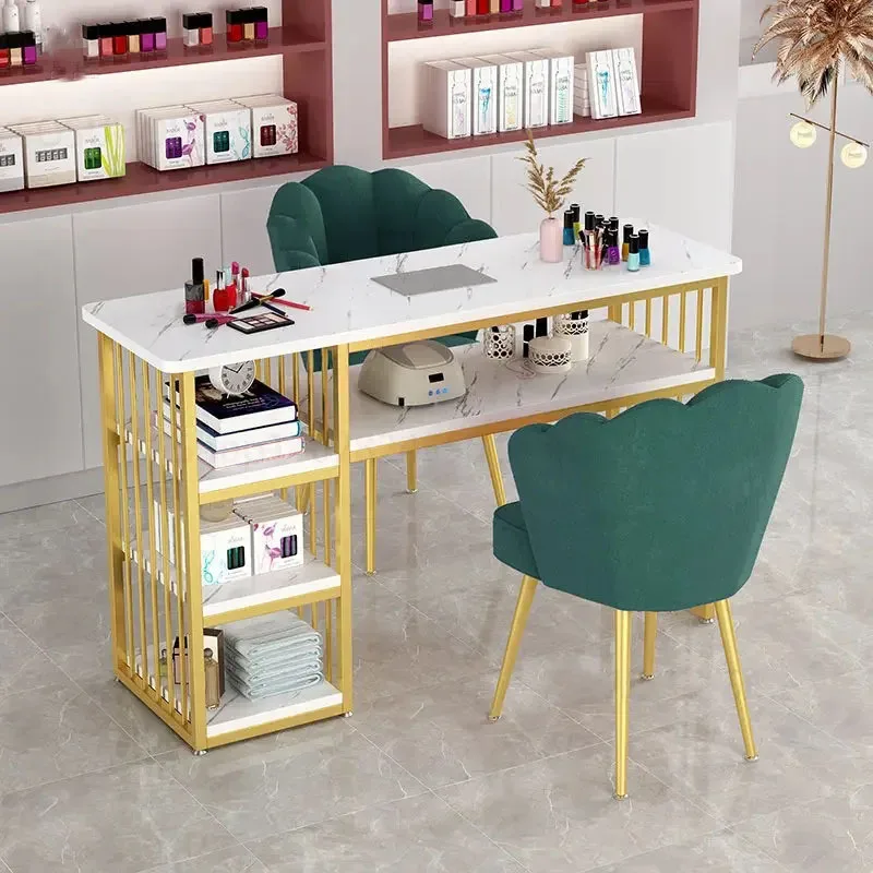 Beauty Salon Professional Manicure Table Light Luxury Nail Table and Chair Set with Built-in Vacuum Cleaner Home Makeup Tables