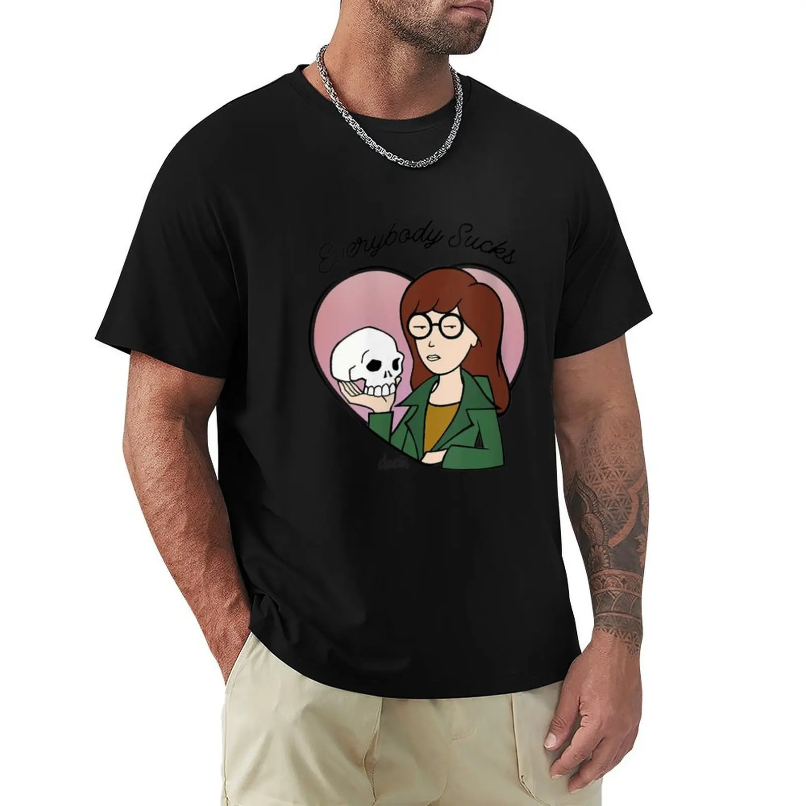 

Womens Daria Everybody Sucks Macbeth Skull Heart Full Color T-Shirt Dry Fit Athletic Short Sleeve Shirt