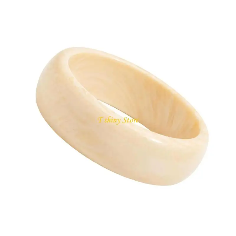 N58F Color-Marbled Bangle Jewelry Made from Resin, Wide Bracelet Profile with a Continuous for a Visible Wrist Accent