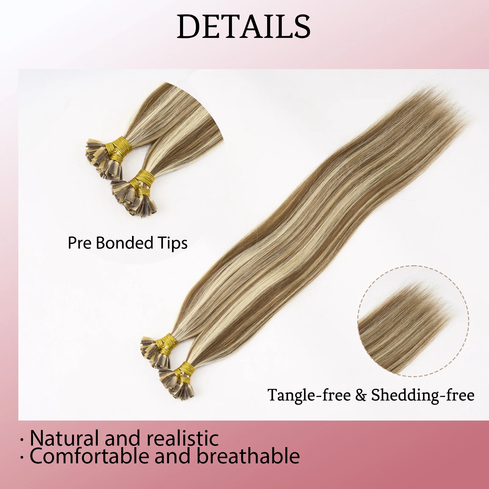 100% Real Remy Human Hair Flat Tip K Tip Straight Extensions 50g Keratin Prebond Fusion Capsule Natural New Hairpieces for Women