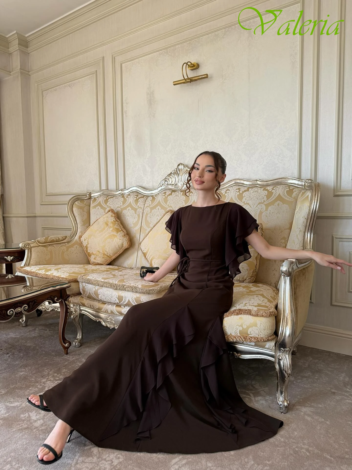 Aangepaste A-lijn ronde hals korte mouwen elegante formele avondjurk moderne mode beroemdheidsjurken hoge kwaliteit galajurk