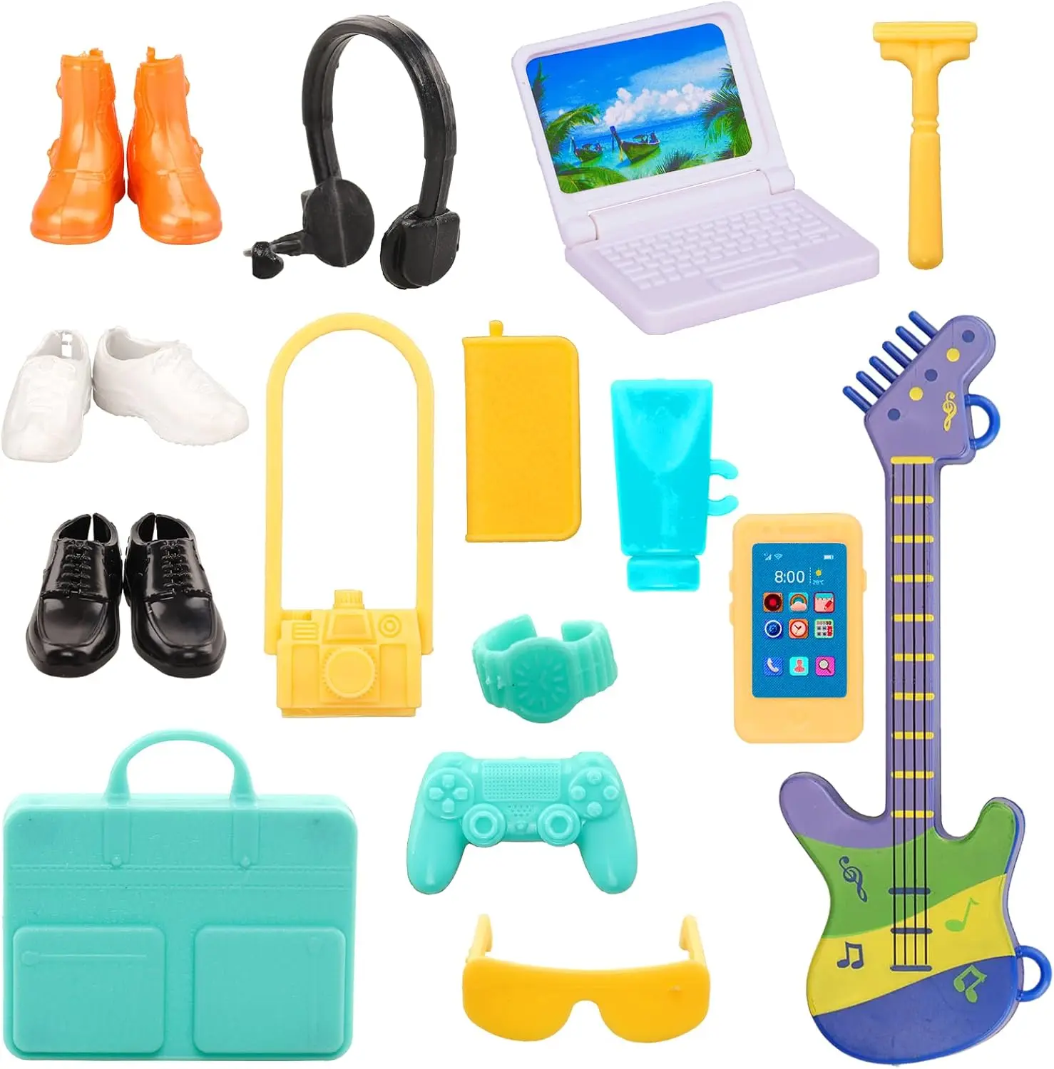 Barwa 20 PCS Male Doll Clothes and Accessories 5 Suits 9 PCS Doll Accessories 1 Guitars Computer Dollhouse Furniture