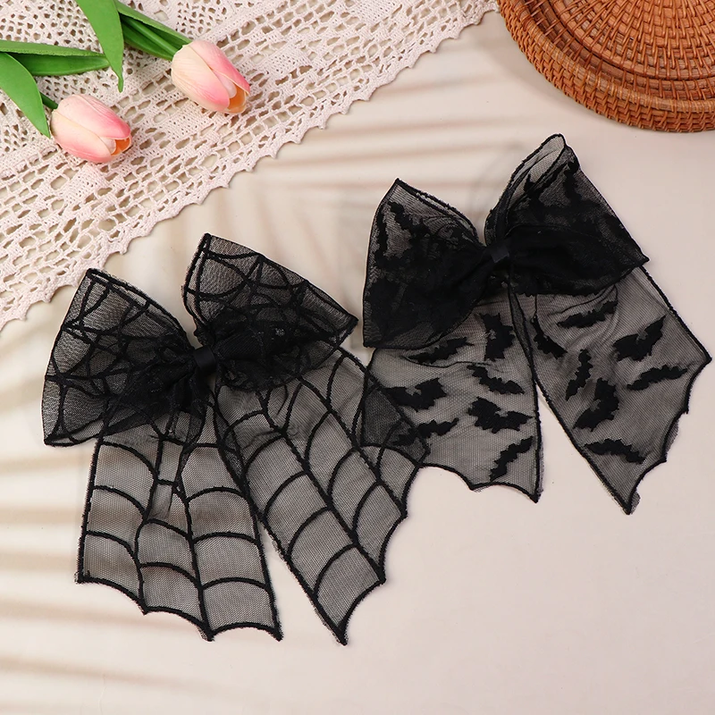 هالوين الخفافيش القوس مقاطع الشعر الخفافيش التطريز الدانتيل تول الحجاب القوطية دبابيس الشعر مخيف تأثيري إكسسوارات الشعر للنساء الفتيات