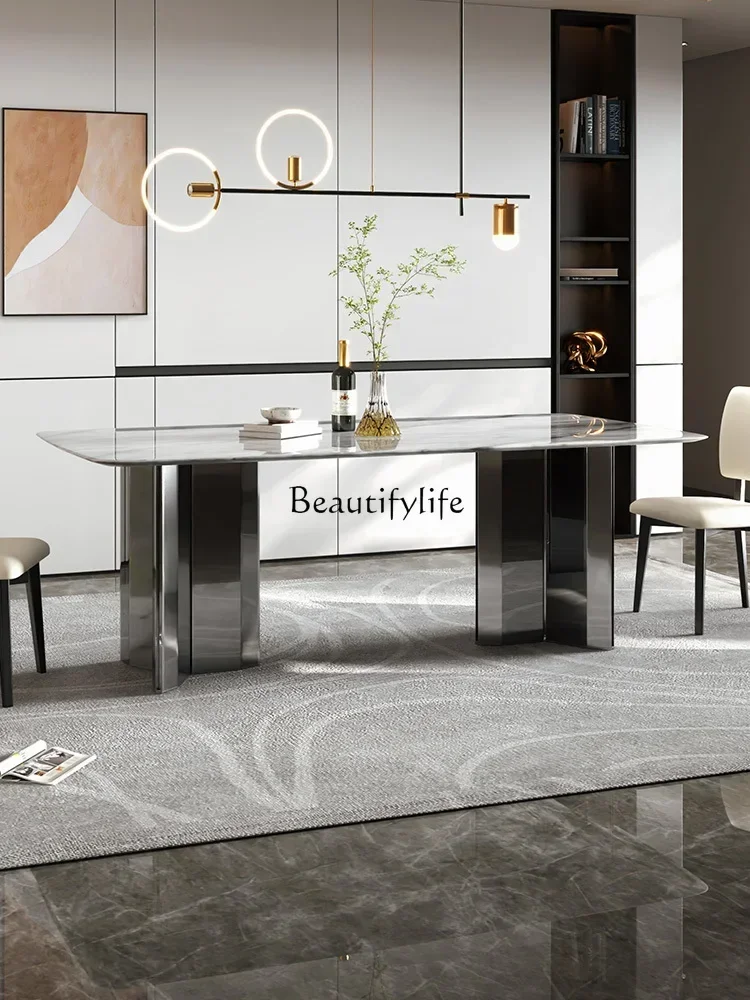 

LMarble Dining-Table Affordable Luxury Style High-End European Rectangular Natural Color LCD Stone