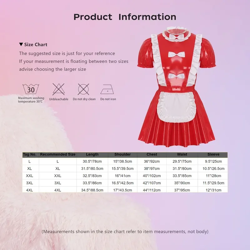 RT01 رجل سيسي خادمة فستان الكشكشة الزخارف القوس المئزر نفخة الأكمام ألف خط فستان شقي خادمة موحدة لامعة براءات الاختراع والجلود Clubw * JK2