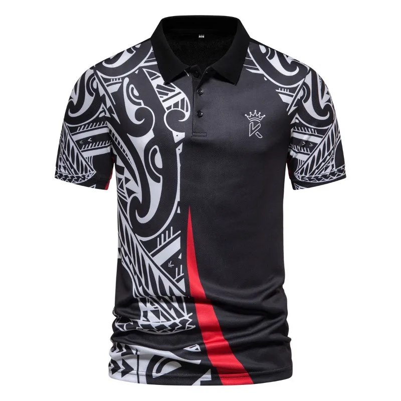 2 Colors 2023 Summer New Fashion Sports Style Polo Print T-shirt Men\'s Short Sleeve Men Clothing