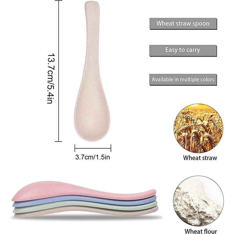 LMETJMA 4Pcs Wheat Straw Spoon Dinner Spoons Portable Cereal Soup Spoon Reusable Multicolor Lightweight Durable Spoon JT93