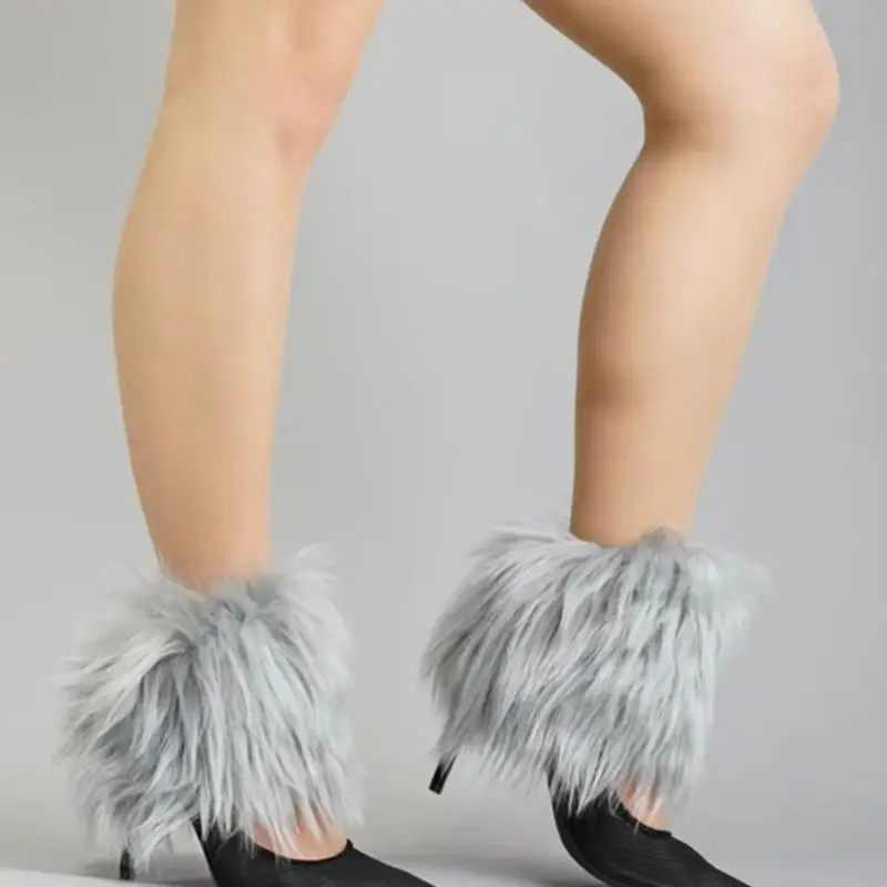 L5YC Leg Warmers Women Faux Furs Fuzzy Long Boot Shoes Cuffs Cover Warm Furry Costume