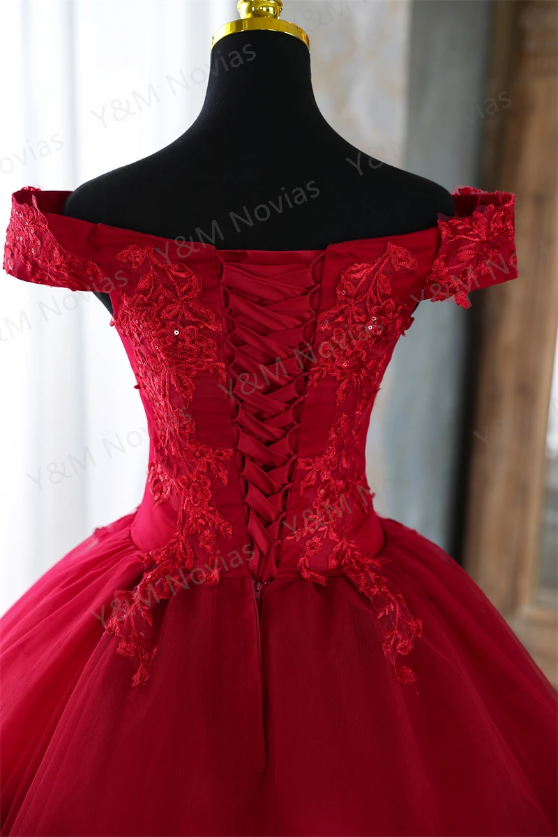 New Dark Red Quinceanera Dresses Sweet Party Prom Dress Lace Appliques Off Shoulder Ball Gown Custom Color Vestidos Plus Size