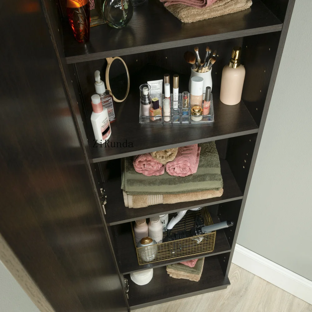 Engineered Wood Contemporary Corner Storage Cabinet with 5 Shelves, Brown