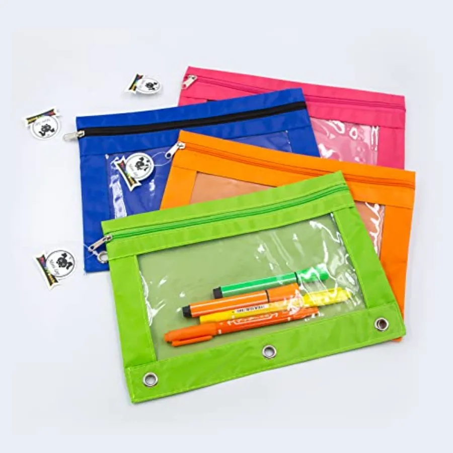 3 Ring Binder Peil Pouches Peil Pouch for 3 Ring Binder Zippered Clear Window Peil Case for Binder with Rivet Enforced Hole 3 R