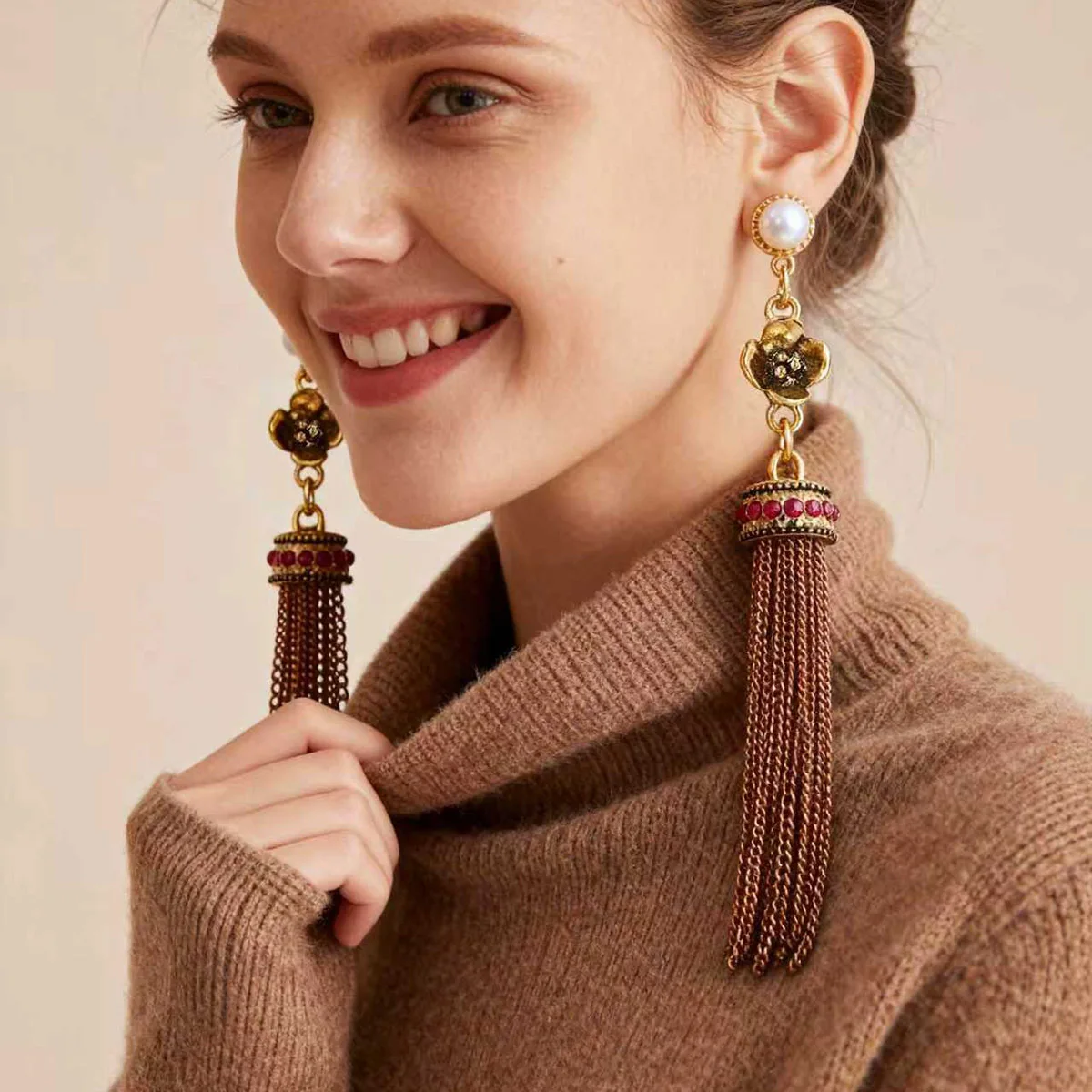 

Bohemian-style, unique, and full of ethnic charm – these earrings feature a zircon-encrusted geometric design, perfect for women