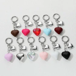 Y2K Colorful Acrylic Heart Keychain Plastics Love Key Ring For Women Girls Handbag Handmade Accessories Jewelry
