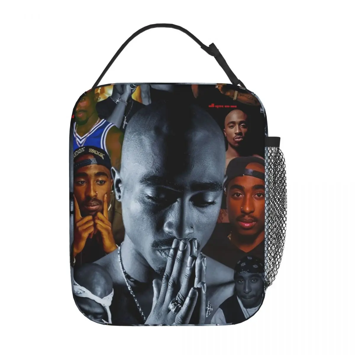 Hip Hop Rapper   Tupac Insulated Lunch Bag Thermal Bag  Meal Container Portable Tote Lunch Box for Men Women Beach Outdoor