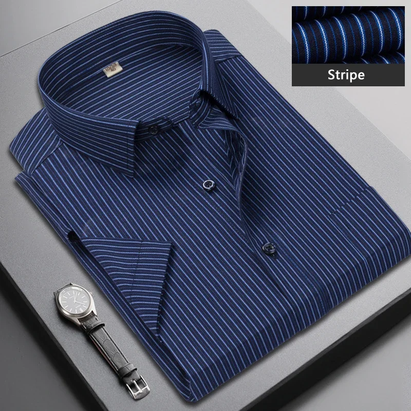 Summer New Men\'s Short-sleeved Striped Shirt Classic Business Lapel Slim Fashion Formal Work Shirt for Men Brand Clothing M-5XL