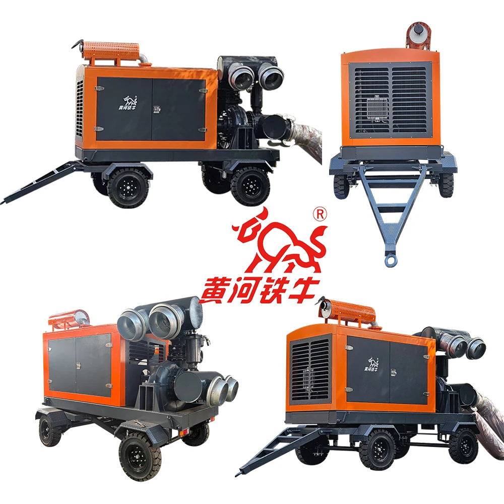 High-flow Long-distance Trailer -Mounted Drainage   Engine Water Pump Flood Control and Drainage Mining River Pumping