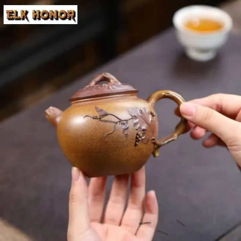 ZAEYORIA 350ml Yixing Purple Clay Teapots Handmade Peaches Herald Spring Pot Raw Ore Wood-fired Mud Kettle Chinese Zisha Tea Set