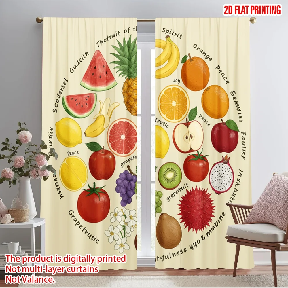 

2pcs 2D flat printing Drapes Fruit Spirit Joy Pineapple Polyester Fabric Without Electricity 0 Perfect for Holiday Parties Home