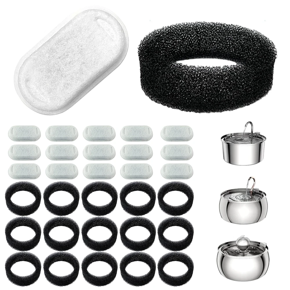 Filtro a spugna con carbone attivo per fontanella per gatti, per dispenser d'acqua in acciaio inox, accessori per la cura dell'acqua sana per animali domestici, 32 pezzi