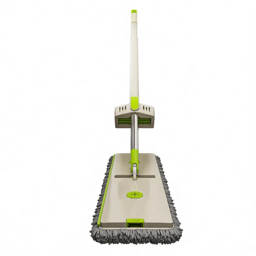 Large Panel Flat Floor Mop Hands Free Squeeze Cleaning System With Machine Washable Chenille Cloths For Dry Wet Surface