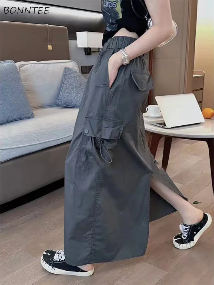 

Plus Velvet Long Skirts Women Autumn Winter Vintage Multi-pockets Cargo Faldas Fashion Warm All-match Streetwear Soft Clothing