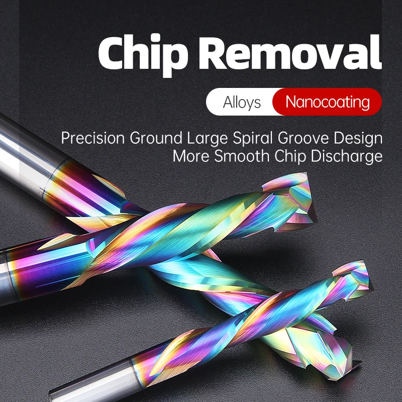 HUHAO Compression Router Bit 12.7mm CNC Milling Cutter Wood 2 Flute Spiral Cutter Carbide End Mill DLC Coating Woodworking Tool