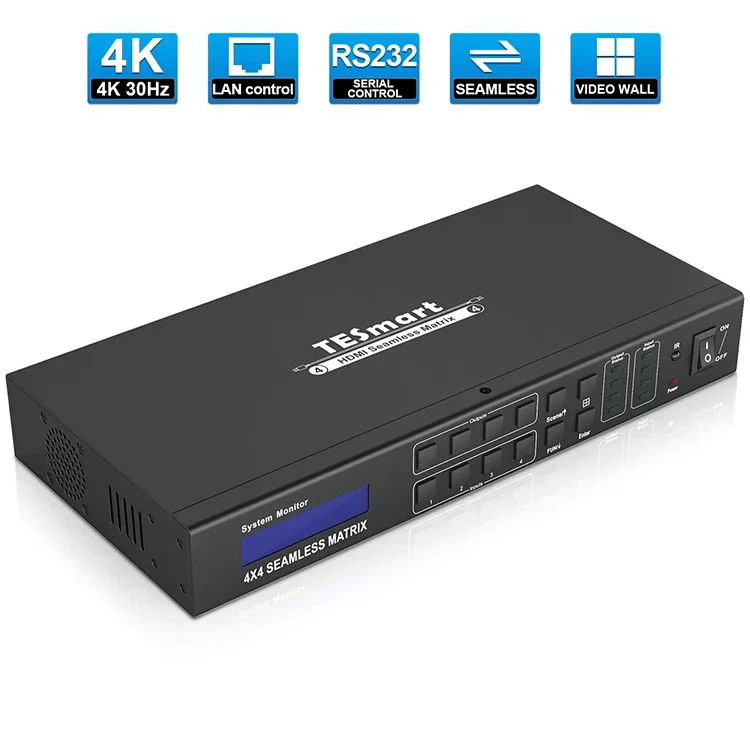 TESmart New design video seamless 4x4 hdmi matrix switcher support 2x2 Video wall mode