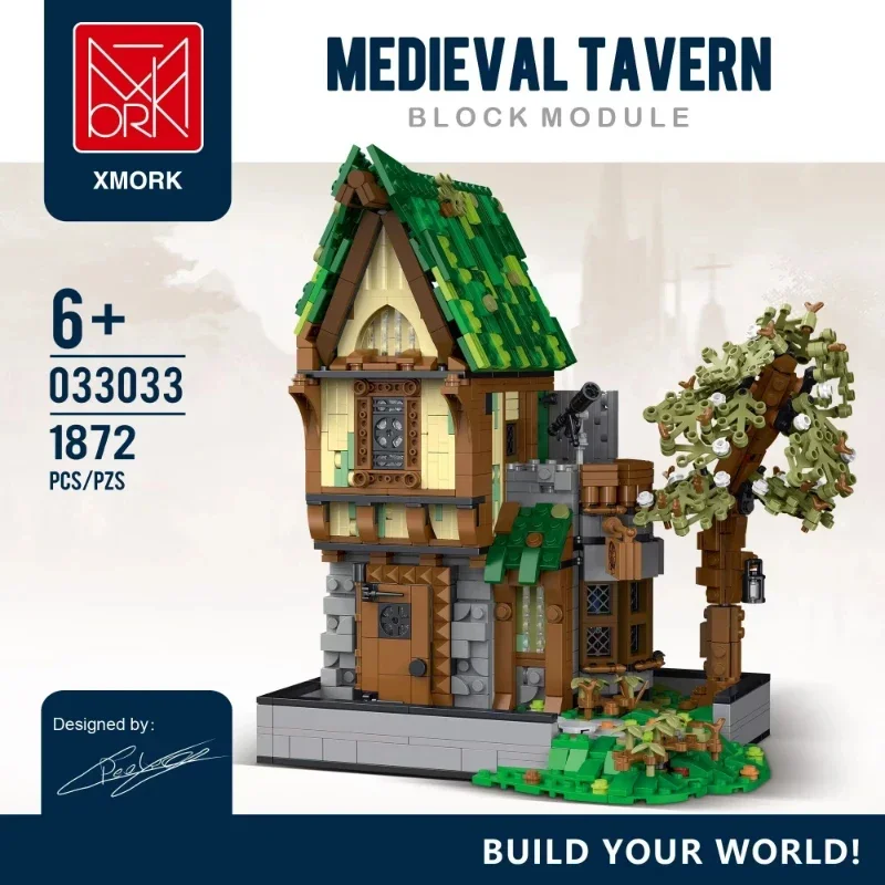 

1872PCS Medieval Tavern Building Block Creative City Street View MOC Model Brick Set With Light Desktop Ornaments Kids Toys Gift