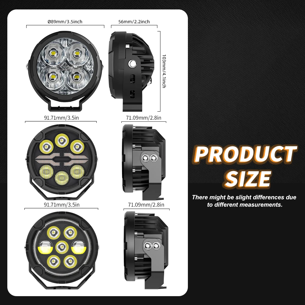 colight Neue 7-LED-Motorrad-Zusatzleuchte 3,5" Runde LED-Arbeitslampe mit gelbem Angel-Ring DRL Stroboskop-Nebelscheinwerfer für BMW Motorrad ATV UTV Offroad-Fahrzeug