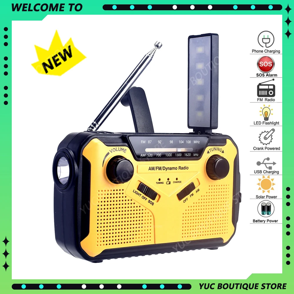 

Woopker Emergency Portable Radio AM/FM Solor Hand Crank USB AA Batteries Rechargeable Torch Reading Lamp SOS Alarm Emergencies