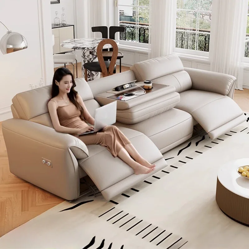 Designer Genuine Leather Sofas Bed Minimalist Luxury Floor Recliner Sofa Bed 3 Seater Modern Woonkamerbanken E Furniture