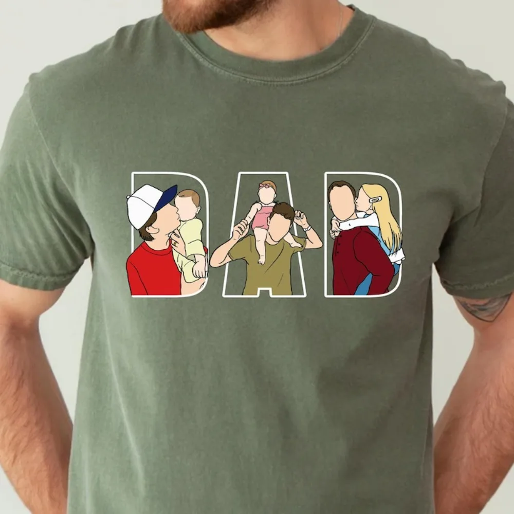 

Fathers Day Gift Shirt Men Dad Portrait Line Art Cotton Tshirt Personalized From Wife Kids Funny Husband Present Men Clothing