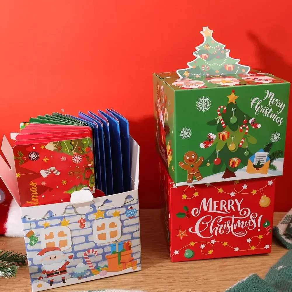 With 50pcs Transparent Bags Pull Out Christmas Money Box Merry Christmas Santa Transparent Bags Money Pulling Box Snowman DIY