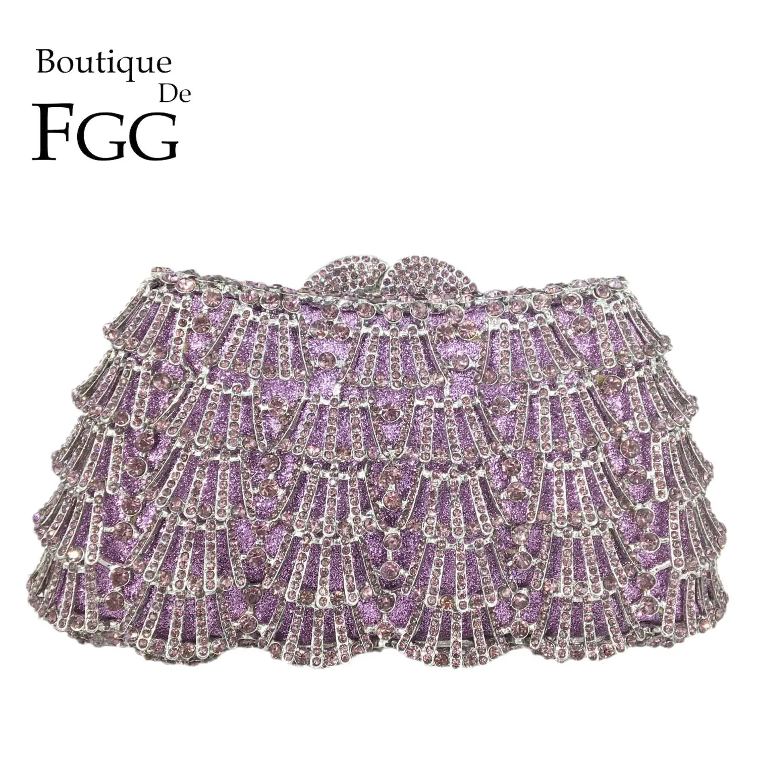 Boutique De FGG (w magazynie) jasnofioletowe damskie torby wieczorowe z kryształowym uchwytem weselne luksusowe torebki z kryształkami torebka ślubna