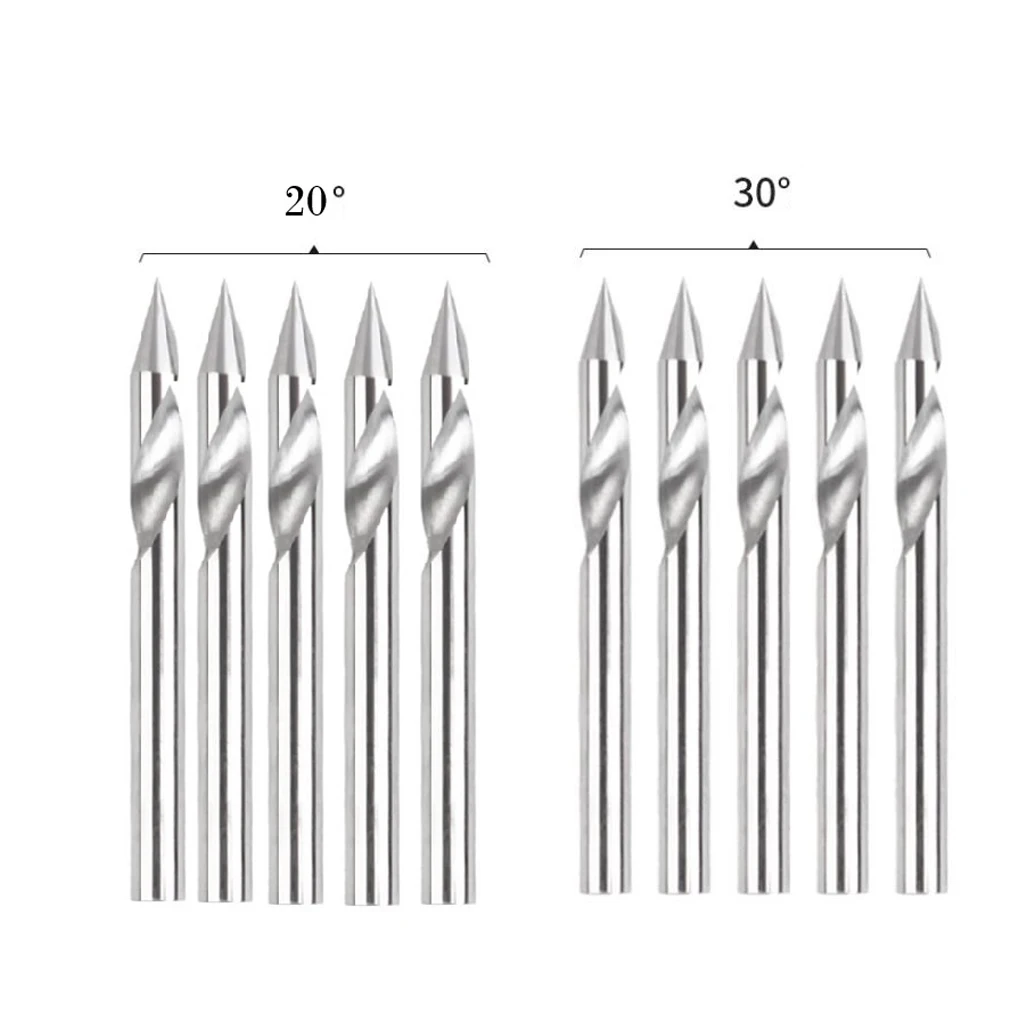 10pcs 20/30/45/60 Degree CNC Router Bits V Type Groove Router Bit 1/8in Round Shank Milling Cutter For Engraving Milling Cutting