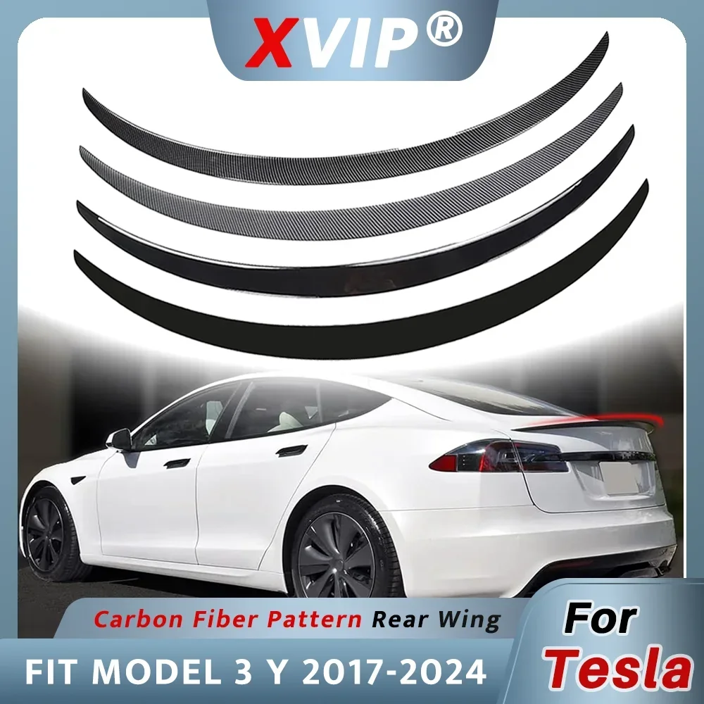 XVIP-alerón de fibra de carbono Real para Tesla ModeY 2021-24, Modelo 3 2017-23, Highland 2024, ala de maletero, accesorios originales para coche