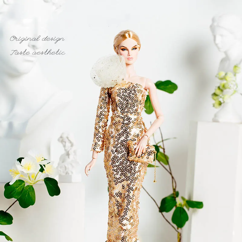 30 centimetri Fashion Design Supermodel Doll Outfit 1/6 BJD Doll Lusso Paillettes Abito Da Sera + Scarpe Set Partito Vestire Vestiti Per FR PP