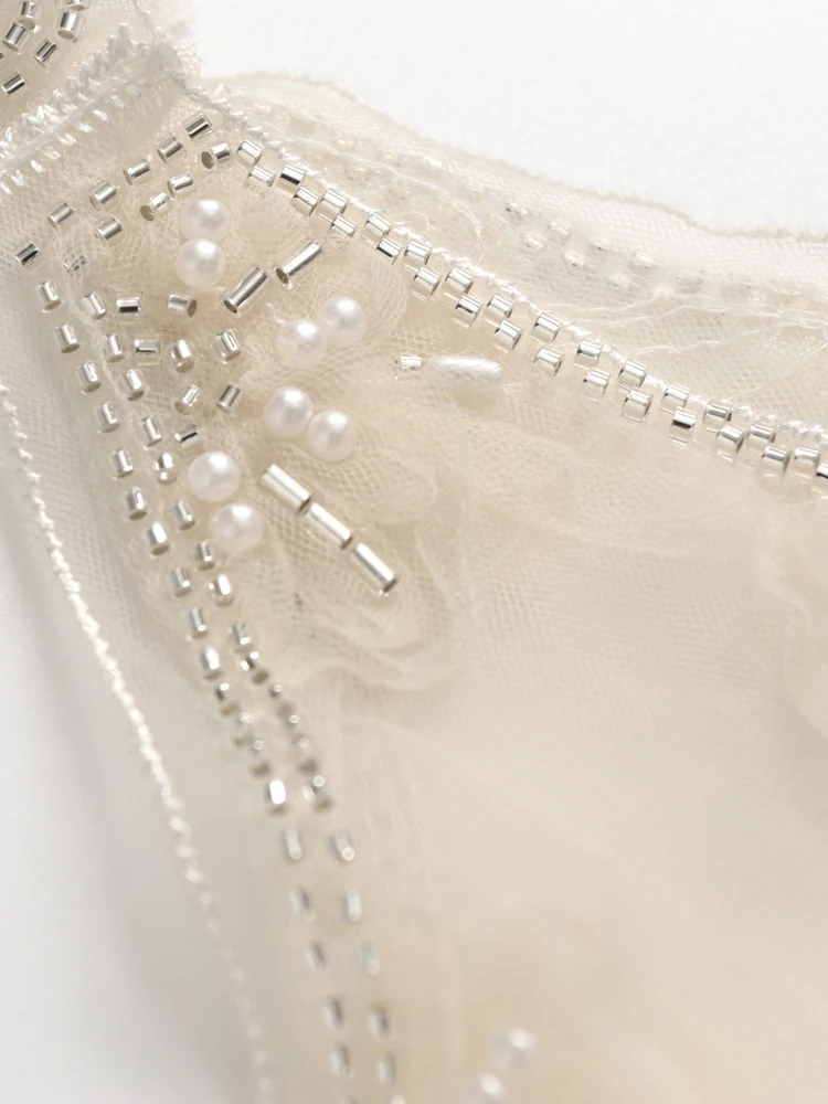 Delicate Beaded Lace Sleeveless Vest Women\'s Summer Outerwear Pure Desire Mesh Top Short Style Polyester Fiber S791