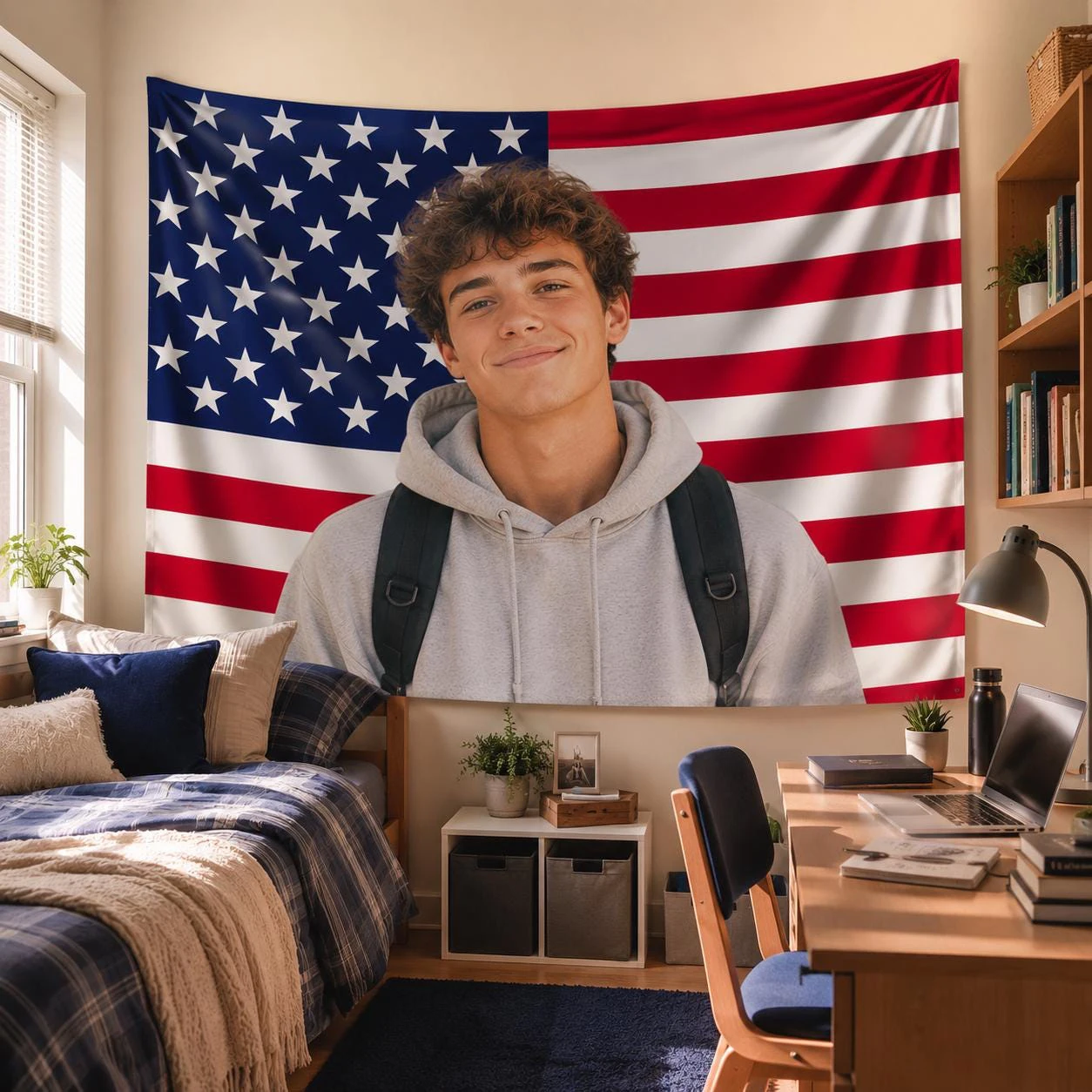 Personalized Customized American Flag Tapestry, Custom Image Tapestry for Dormitories Living Rooms Bedrooms Patriotic Tapestry