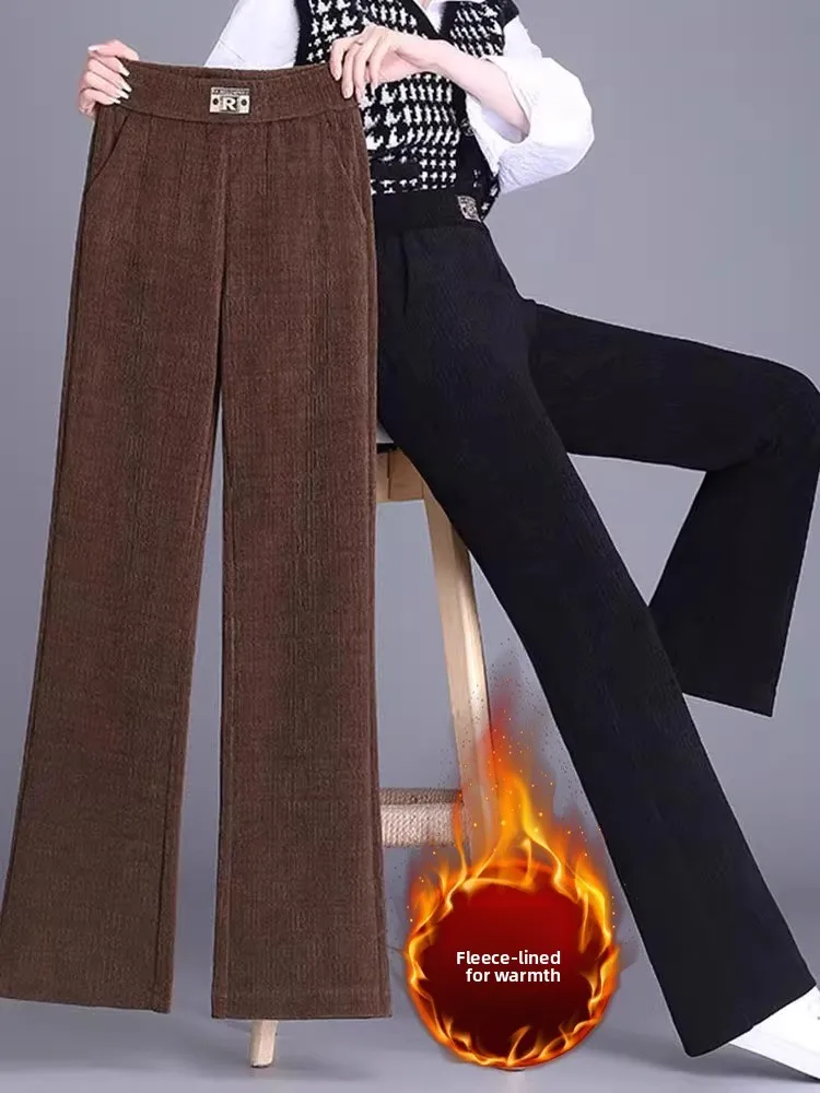 

Женские широкие брюки из утолщенного вельвета с высокой талией, прямого кроя, повседневные, весна-осень, новинка